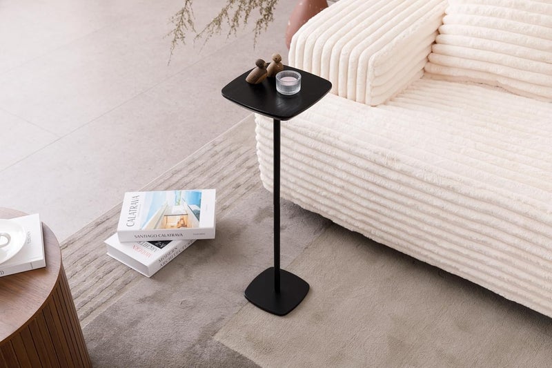 M MEETAKING Small Pedestal Drink Table, Wooden Top Side Tables Martini Cocktail Drink Stand, Durable Square Tiny End Table Accent Table with Weighted Base for Living Room, Bedroom, Office, Small Spaces, Black - Image 2